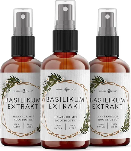 Nordic Pure Basilikum-Extrakt Haarkur mit RootBioTec™ 3x100 ml - Natürliche Haarkur für dünnes, strapaziertes Haar – die sanfte Pflege mit Basilikumextrakt und innovativem RootBioTec™ für mehr Kraft und Spannkraft. Ideal für den flexiblen Einsatz im Alltag.