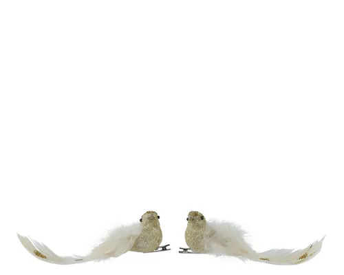 Kaemingk Christbaumschmuck, Christbaumschmuck Kunststoff Vögel mit Federn & Clip 15cm 2er Set Gold