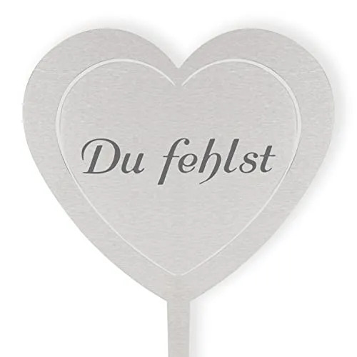 DOLORINO Grabstecker Herz 'Du fehlst', Grabschmuck, eine wetterfeste Erinnerung aus Edelstahl, eine wetterfeste Erinnerung aus Edelstahl