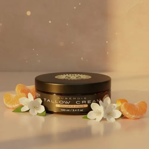 Premium Whipped Tallow Creme – Mandarin & Jasmine – Handgemacht & luftig – 100% Rindertalg für Gesicht & Körper – Natürliche Pflege für trockene, sensible Haut – Ohne Konservierungsstoffe