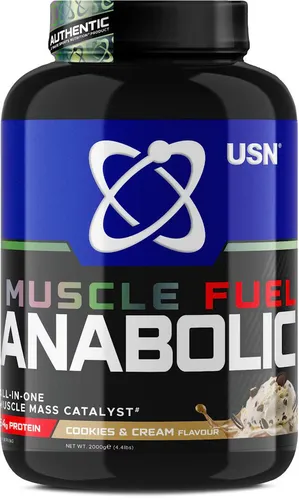 USN Muscle Fuel Anabolic 2000 g - Cookies & Cream - Proteinpräparat für schnelle Muskelzunahme mit 55g Protein pro Portion, angereichert mit Aminosäuren für optimale Ergebnisse.