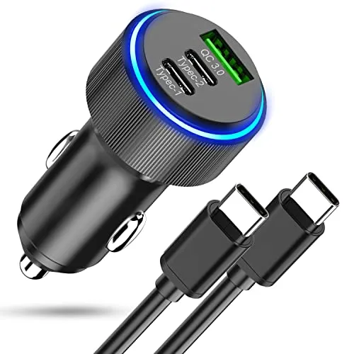 Tepow Zigarettenanzünder USB C Auto Ladegerät 66W - Kfz-Handyladegerät mit 66W Schnellladung, ideal für iPhone 15 und Samsung Galaxy. Lädt 3 Geräte gleichzeitig und bietet Sicherheit durch Aluminiumgehäuse.
