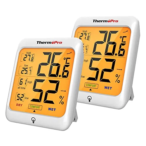 ThermoPro TP53 Thermometer, Hygrometer, Innen-Hygrometer, digitales Messgerät für Luftfeuchtigkeit und Umgebungstemperatur, professionelles Thermo-Hygrometer für zu Hause, mit Berührung,