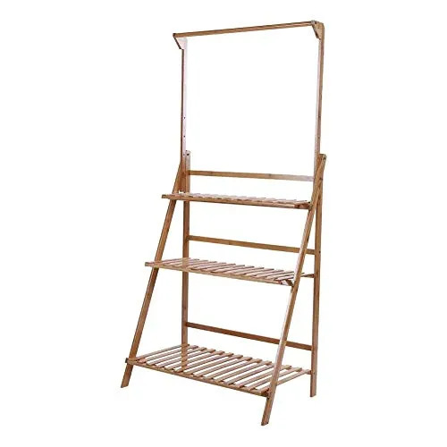 Greensen Blumenständer Blumenregal, Pflanzenleiter Pflanzentreppe Balkon Blumentreppe Outdoor Klappbar Hängend Bambus Pflanzenständer 3 Ebenen Leiterregal für Innen Balkon Wohzimmer