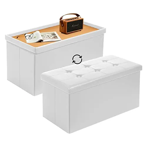 Todeco Sitzbank mit Stauraum - Faltbare Aufbewahrungstruhe aus Kunstleder - Sitzbänke & -truhen mit 80 Litern Stauraum, ideal für Wohnzimmer oder Schlafzimmer. Multifunktional mit beidseitigem Bezug für komfortables Sitzen oder als Tisch.