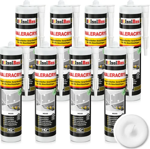 Isolbau Maleracryl 8 x 300 ml - Plastoelastischer Dichtstoff für Fugen - Der Isolbau Maleracryl ist eine gebrauchsfertige, plastoelastische Dichtmasse für Innen- und Außenfugen. Ideal zum Abdichten von Rissen und Anschlussfugen, mit hervorragender Haftung und überstreichbar mit handelsüblichen Farben.