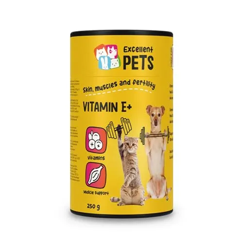 Excellent Pets Vitamin E Plus 250 g – Supplement für Hunde und Katzen – Lysin – Unterstützt Muskeln, Fruchtbarkeit und Widerstandskraft – ideal für Zucht, Sport und Jungtiere