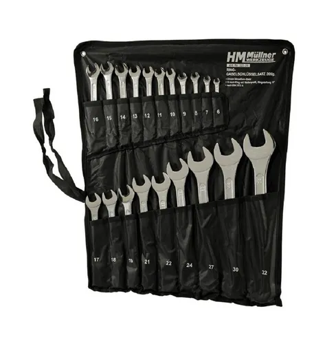 HM Müllner Ring-Gabelschlüsselsatz 20-tlg. 6-23 mm - Werkzeug-Sets mit praktischer Rolltasche, ideal für vielseitige Anwendungen und hohe Flexibilität dank Schlüsselweiten von 6-23 mm.