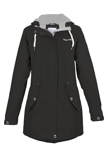 Regenliebe Damen Regenmantel | Friesennerz tailliert | gestreiftes Innenfutter | winddicht und wasserdicht, Größe:44, Farbe:schwarz