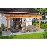 Skan Holz Terrassenüberdachung Ancona 541 x 400 cm aus Leimholz - Robuste Terrassenüberdachung aus hochwertigem Leimholz mit stabiler Doppelpfetten-Konstruktion und UV-reflektierenden Polycarbonatplatten - ideal für langlebigen Wetterschutz.
