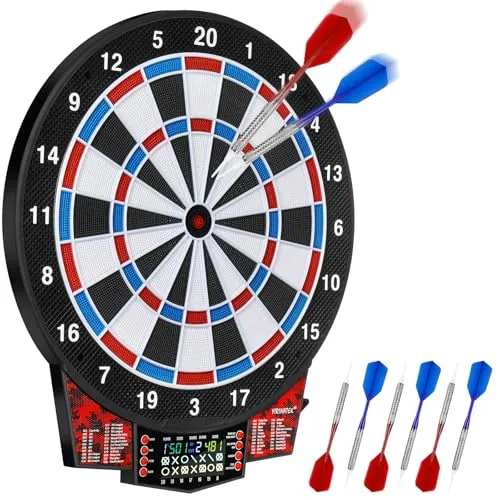 Yirinatek Elektronische Dartscheibe 15,5 Zoll – E Dartscheibe Set mit 43 Spielen & 320 Varianten, elektrische Dart Scheibe für 1-8 Spieler, Duale Stromversorgung (Netzteil/Batterie)