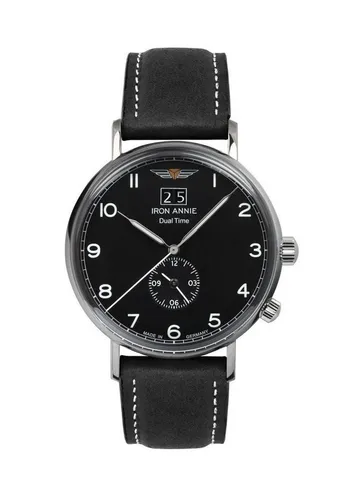 Iron Annie 5940-2 Herrenuhr Quarz Dual Time - Schwarz - Herrenuhr mit Swiss Ronda Quarzwerk, Dual Time-Funktion und elegantem schwarzen Lederarmband. Wasserdicht bis 5 ATM und ideal für stilbewusste Herren.