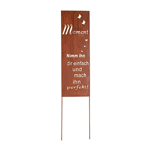 UNUS Gartenstecker Gartenschild Rost, 99x22x66 cm, Stecker im Rostdesign Metall, Gartendeko mit Spruch Moment Pflücken, für Garten, Blumenbeet und Blumenkübel