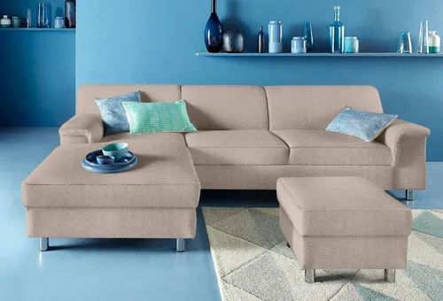 DOMO collection Ecksofa Jamie, modern und elegant, Fußhöhe 9cm, L-Form, wahlweise mit Bettfunktion