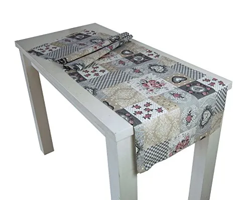 beties „Dorfkinder“ Tischläufer XL ca. 40x220 cm Tischband in großer Sortiments-und Größenauswahl - Shabby Chic für den perfekten Landhaus Style Farbe (Silber-Mauve)