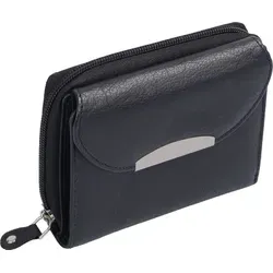 Schwarze Damenbörse Reißverschlussbörse aus echtem Leder - Elegante Reißverschlussbörse mit 11 Kreditkartenfächern und 5 Ausweisfächern. Kompakt und stilvoll, ideal für den Alltag. Maße: 13x10 cm.