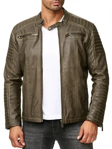 Redbridge Herren Bikerjacke aus Kunstleder in Khaki in grün von RedBridge