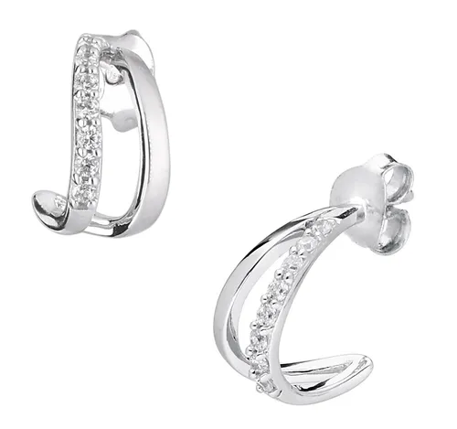 TRENDOR Schmuck Damen-Ohrringe Silber 925 Halbcreole mit Zirkonia 41597