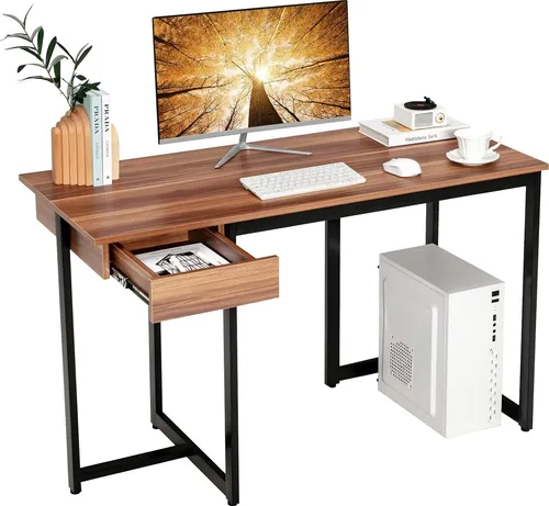 COSTWAY Schreibtisch mit Schublade – Kompakter Computertisch 120x55cm für Home-Office
