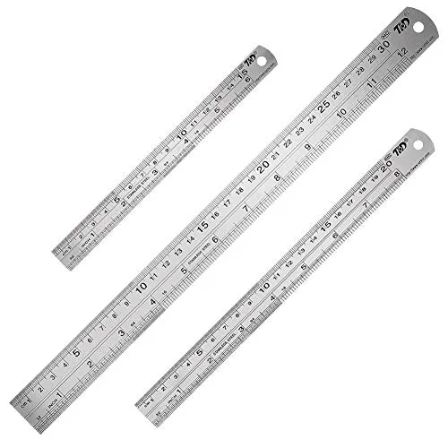 SUI-lim 3 Stücke Metall Lineal, Präzisions Doppelseitenskala Kante Stahllineal, Edelstahl Lineal für Engineering, Lehre und Büro 15cm/20cm/30cm