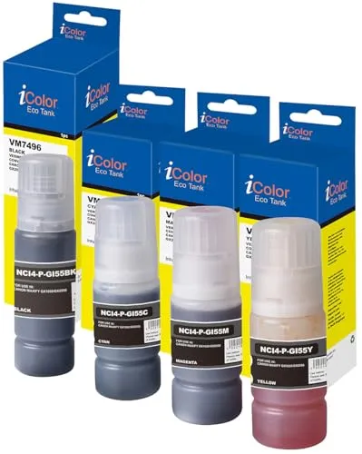 iColor Nachfülltinte für Canon, bk, c, m, y, ersetzt Gi-55, Sparset (Flasche)