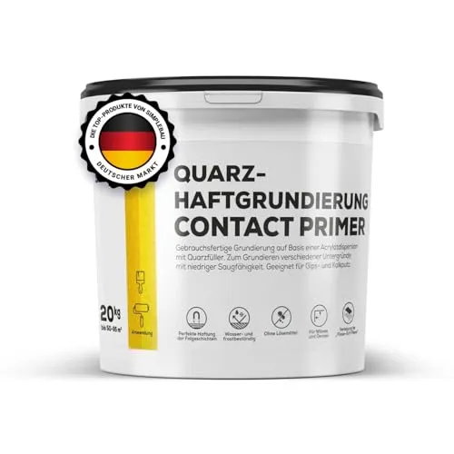 simpleBAU Quarzgrundierung Haftgrund Beton & Fliesen 7 kg – Quarzgrund für Innen & Außen, Putzgrund mit Quarzsand auf schwierigen Untergründen – Gebrauchsfertige Grundierung für Beton, Fliesen, Putz