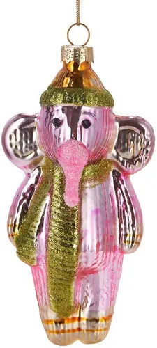 BRUBAKER Christbaumschmuck Handbemalte Weihnachtskugel Rosa Elefant mit Mütze, Tier Weihnachtsanhänger aus Glas, lustige Baumkugel - 13 cm