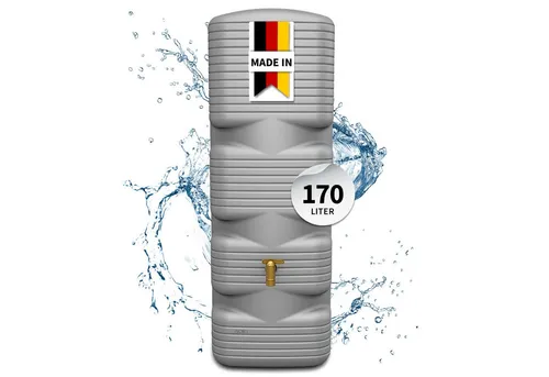 4rain Regentonne QUADRO Wandtank 170 Liter betongrau - Regentonne mit minimalistischer Bauweise, ideal für schmale Flächen. Der 170-Liter Tank aus recyceltem Kunststoff ist witterungsbeständig und nachhaltig, perfekt für effiziente Regenwassernutzung.