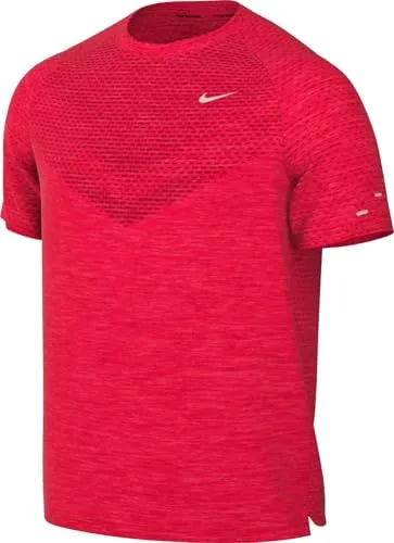 Nike Herren Dfadv Stride SS T-Shirt, Bright Crimson/Htr/Reflective, L - Tennisshirt aus hochwertigem, atmungsaktivem Material für optimalen Tragekomfort und Bewegungsfreiheit auf dem Platz.