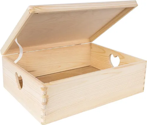 Creative Deco Aufbewahrungsbox Holzkiste mit Deckel - Aufbewahrungsboxen mit herzförmigen Griffen, ideal zur stilvollen Aufbewahrung von Erinnerungen und Schätzen.