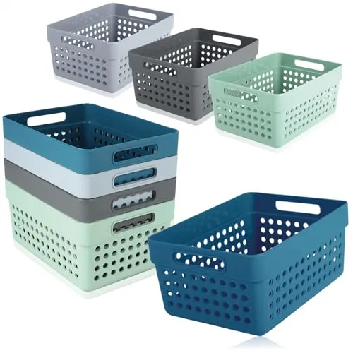 com-four® 8-teiliges Aufbewahrungskorb-Set - Deko-Körbe - Kunststoffboxen für Kosmetik, Spielzeug und Haushaltsprodukte - stapelbare Organizer in pastelligen Farben [Auswahl variiert]