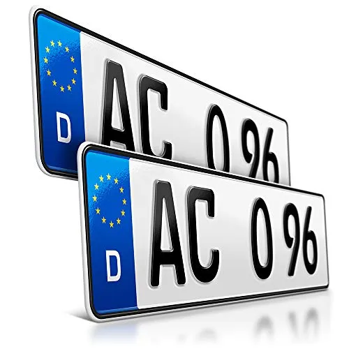 schildEVO 2 Kfz Kennzeichen | 440 x 110 mm | DIN-Zertifiziert – EU Wunschkennzeichen mit individueller Prägung | PKW Nummernschilder | kurzes Autokennzeichen | Auto-Schilder | DHL-Versand