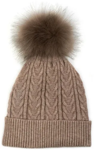 styleBREAKER Damen Feinstrick Bommelmütze mit Zopfmuster - Warme Strickmütze für Damen mit Kunstfell Bommel und Zopfstrick-Muster, ideal für kalte Temperaturen dank weichem Thermo-Fleece Innenfutter. Einheitsgröße für optimalen Tragekomfort.