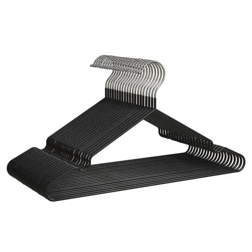 PORTENTUM 20 Stück Schwarze, platzsparende, robuste Kleiderbügel aus Metall, gummierte Kleiderbügel für Kleider, für alle Kleidungsstücke und Hosen