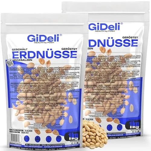 GiDeli Erdnüsse Geröstet ohne Salz und Öl 2kg