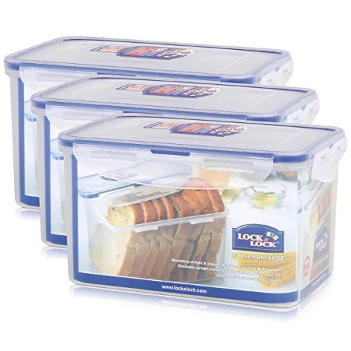 Lock&Lock HPL818 Vorratsdose 1,9L - 3er Pack - Frischhaltedosen, luft- und wasserdicht mit Silikon-Doppelkammer-Dichtung für längere Frische, mikrowellen- und spülmaschinengeeignet.