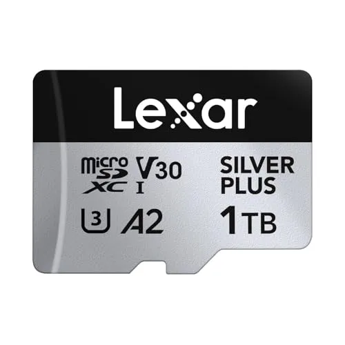 Lexar Silver Plus Micro SD Karte 1TB, Bis zu 205 MB/s Lesegeschwindigkeit, 150MB/s Schreibgeschwindigkeit, Speicherkarte Micro SD mit SD Adapter, UHS-I, A2, U3, V30, Klasse 10, 4K UHD microSDXC