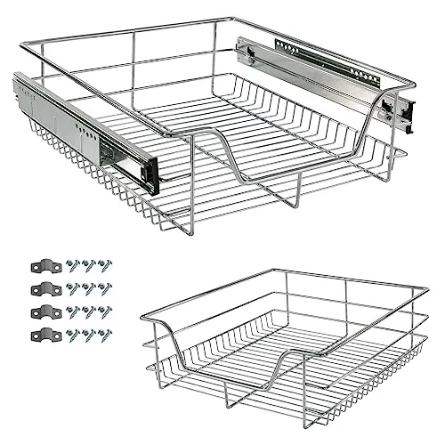AREBOS Teleskop Schublade - Flexible Küchenschublade für optimalen Stauraum - Küchenschublade mit verchromtem Eisen, max. Tragkraft 20 kg, ideal für effiziente Raumnutzung in modernen Küchen.
