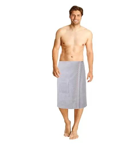 Betz Herrenbademantel - Frottee Saunakilt aus 100% Baumwolle - Bademäntel für Herren, grau mit praktischem Klettverschluss und Gummizug für optimalen Sitz, ideal für Sauna und Wellness.