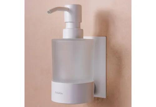 Dolvhin Seifenspender Wandmontage ohne Bohren - Eleganter Glas-Seifenspender mit 250ml Volumen, ideal für Küche und Bad. Dank 3M Klebestreifen einfach ohne Bohren zu montieren.