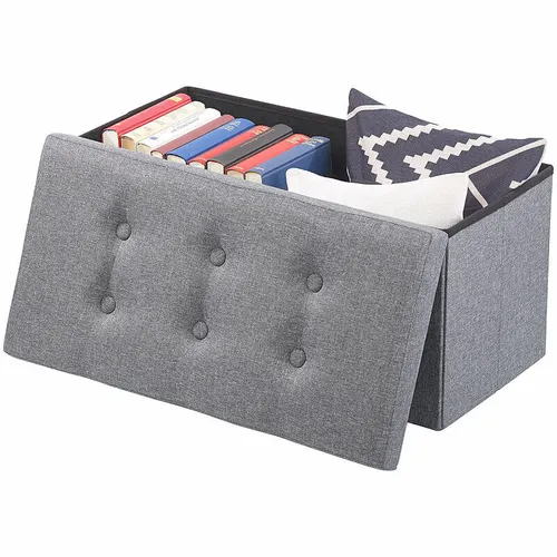 infactory Faltbare 2in1-Sitzbank und -truhe, 80 l, bis 300 kg, Stoff-Bezug, grau