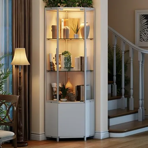 Eckvitrine mit LED Beleuchtung, 165 cm Höhe – Stilvoller Vitrinenschrank für Sammlerstücke