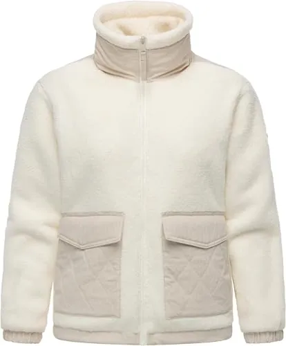 Ragwear Damen Teddy-Fleecejacke leichte Winterjacke Plüschjacke mit hohem Stehkragen Arctika II Ivory Gr. XXL
