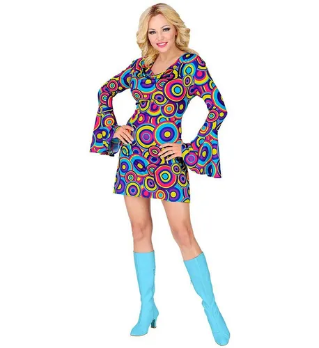 Widmann S.r.l. Kostüm Groovy Girl Minikleid blau - 70er Jahre Minikleid in buntem geometrischen Design. Perfekt für Mottopartys, Karneval und Fasching. Mit diesem Kleid setzen Sie modische Akzente und sorgen für gute Laune!