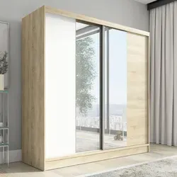 Schwebetürenschrank, 2-türig Schrank mit Spiegel  DUO 200 (Weiß, Schwarz, Somona) - Weiß/Schwarz