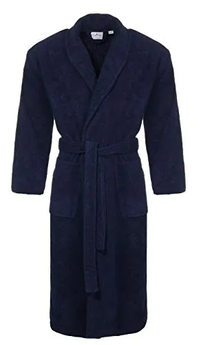 Class Home Collection Unisex Damen Herren Bademantel | Morgenmantel mit Schalkragen | Saunamantel 100% Baumwolle mit aufgesetzten Taschen und Gürtel | Oeko-TEX® Standard Zertifiziert | Navy Gr. S