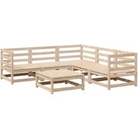vidaXL 6-tlg. Garten-Sofagarnitur Massivholz Kiefer - Braun - Robuste Garten-Sofagarnitur aus massivem Kiefernholz, ideal für Terrasse und Garten. Flexibles, modulares Design für individuelle Gestaltung und optimale Luftzirkulation für trockene Sitzflächen.