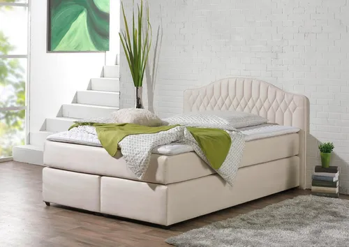 Boxspringbett MAINTAL, beige (creme) – 140x200cm mit 7-Zonen-Kaltschaummatratze - Polsterbetten, bietet traumhaften Schlafkomfort mit optimaler Körperunterstützung und hoher Punktelastizität für eine gesunde Schlafposition.