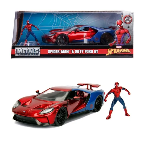 Jada Toys 253225002 Marvel Spiderman 2017 Ford GT - 1:24 Modellauto mit öffnenden Flügeltüren, detailgetreu und ideal für Spiderman-Fans
