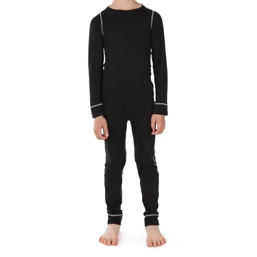 CFLEX Kinder Ski- & Thermowäsche Set - Warme Unterwäsche Langarm POLARDRY - Schwarz-Grau 146-152